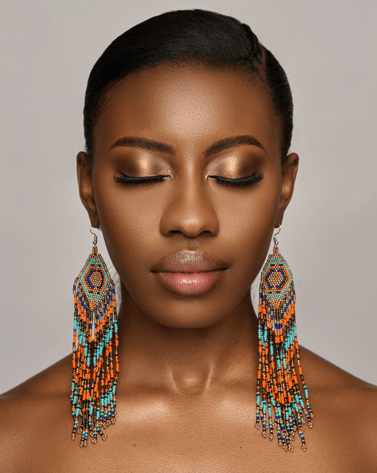 Extra Long Elegant Authentic African Tribal Ethnic Native Dangle Earrings - Fatisha Boutique