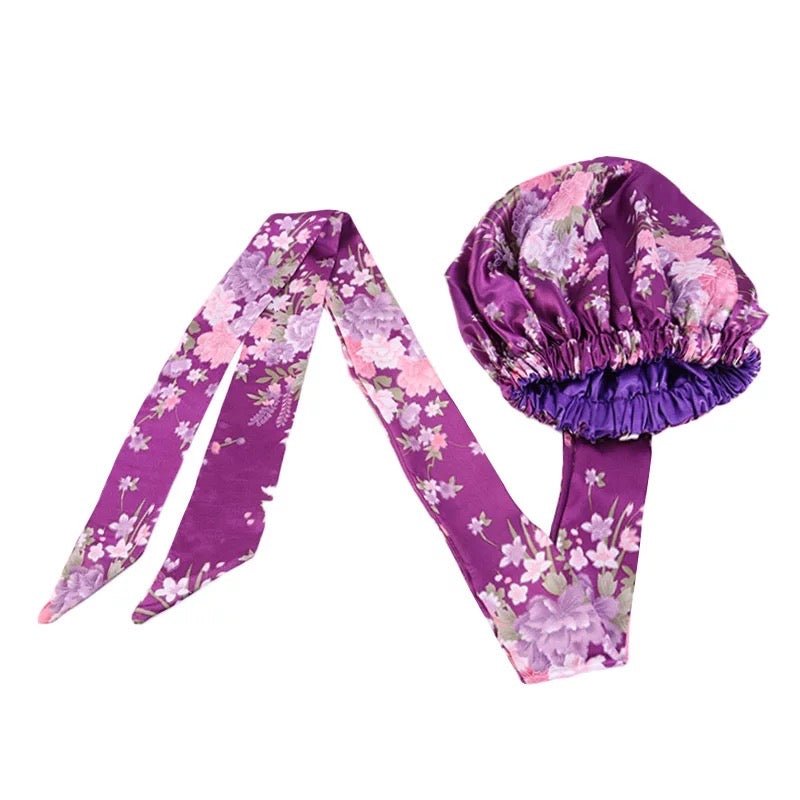 Floral Satin Silk Bonnet Turban Head Wrap - Fatisha Boutique