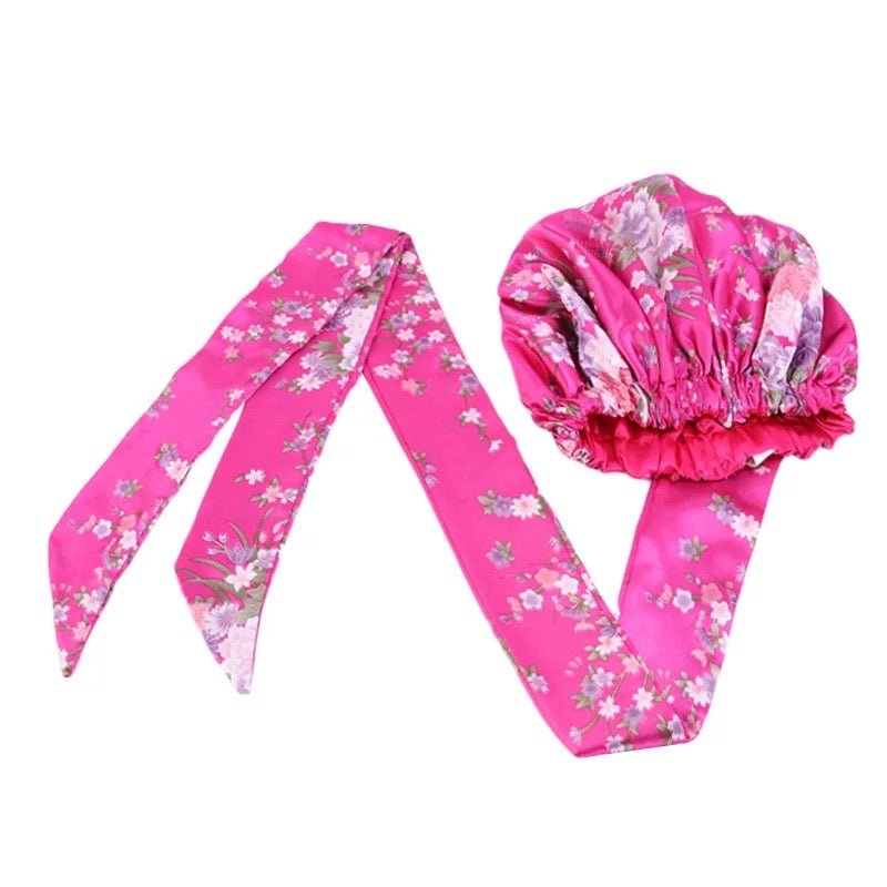 Floral Satin Silk Bonnet Turban Head Wrap - Fatisha Boutique