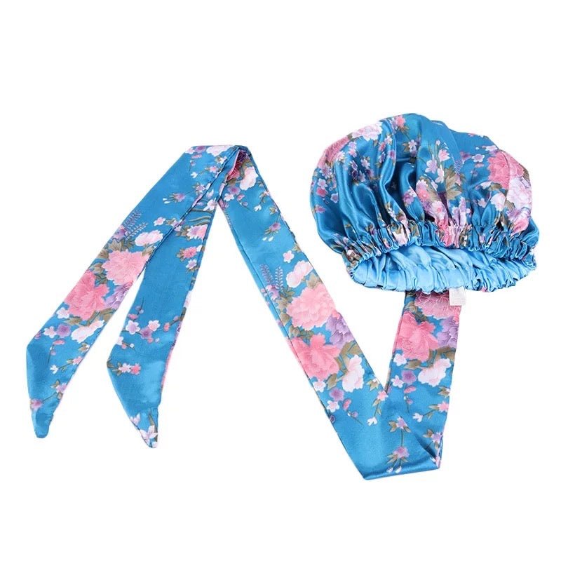 Floral Satin Silk Bonnet Turban Head Wrap - Fatisha Boutique