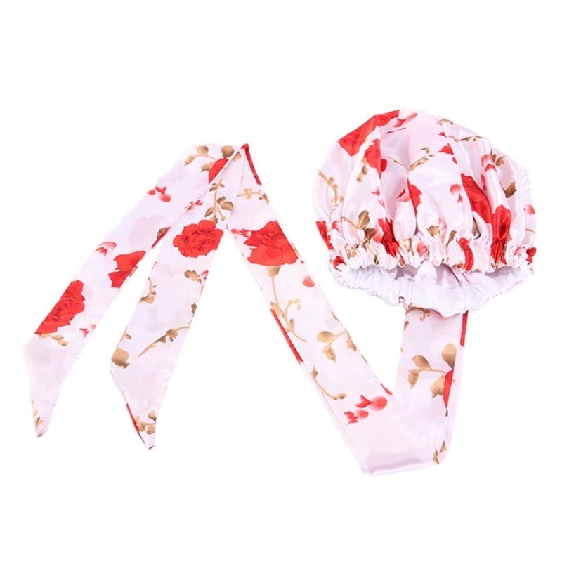 Floral Satin Silk Bonnet Turban Head Wrap - Fatisha Boutique