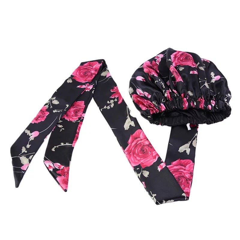 Floral Satin Silk Bonnet Turban Head Wrap - Fatisha Boutique