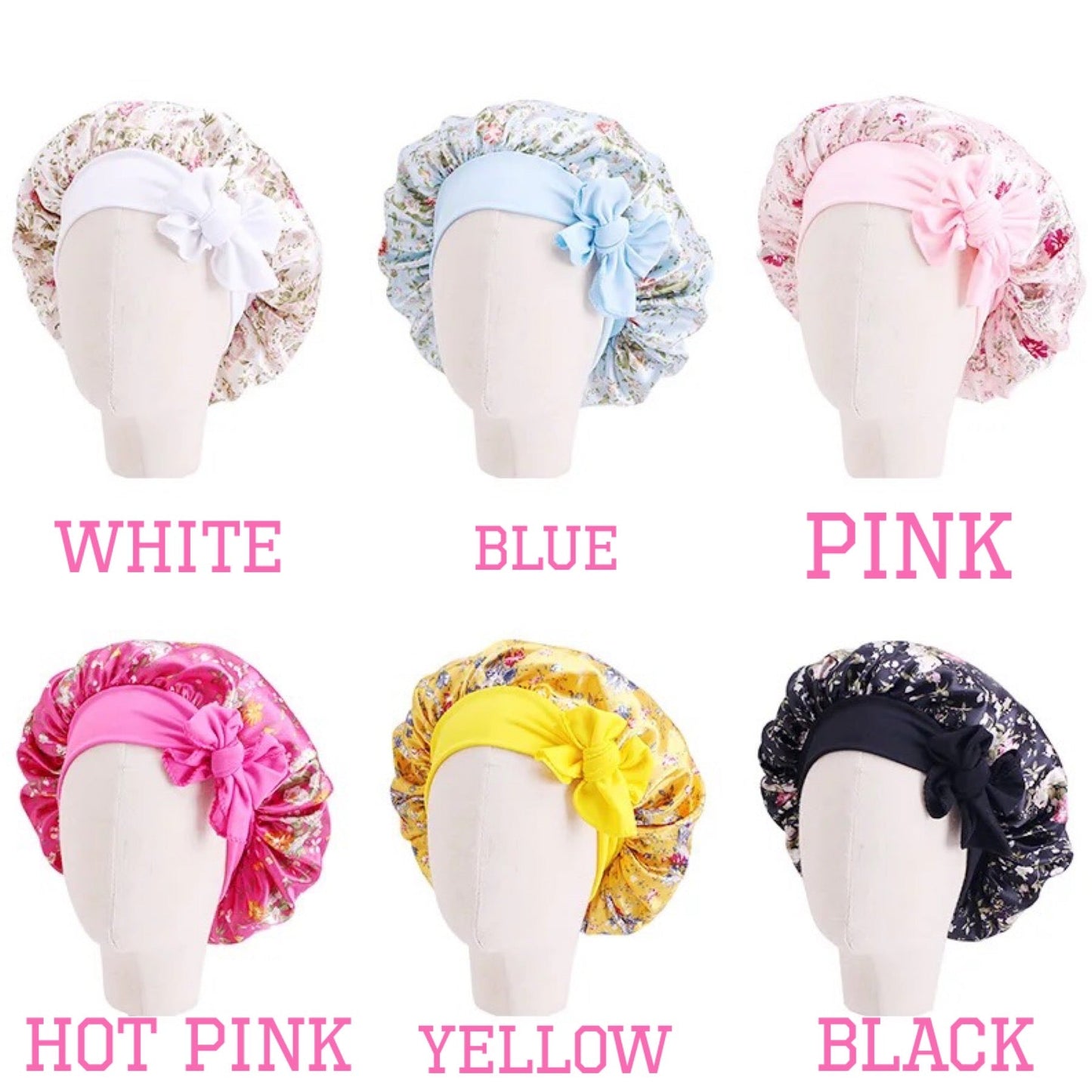 Kids Single Layered Bow Tied Design Printed Satin Silk Bonnet Caps - Fatisha Boutique