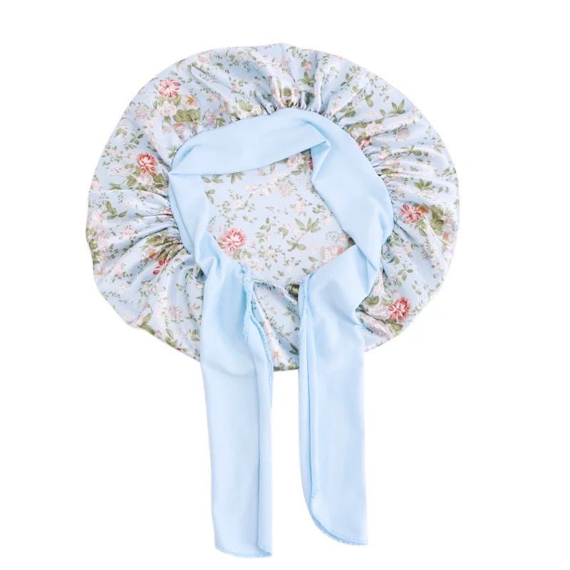 Kids Single Layered Bow Tied Design Printed Satin Silk Bonnet Caps - Fatisha Boutique