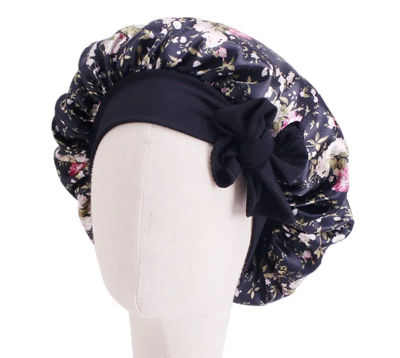 Kids Single Layered Bow Tied Design Printed Satin Silk Bonnet Caps - Fatisha Boutique