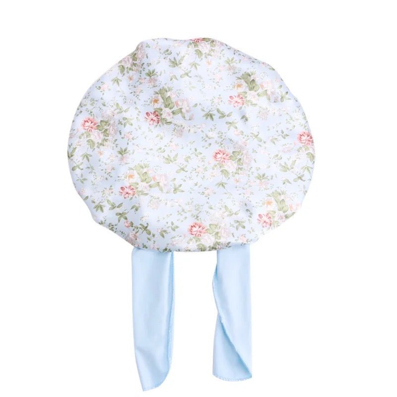 Kids Single Layered Bow Tied Design Printed Satin Silk Bonnet Caps - Fatisha Boutique