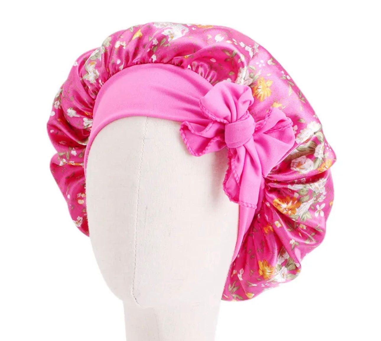Kids Single Layered Bow Tied Design Printed Satin Silk Bonnet Caps - Fatisha Boutique