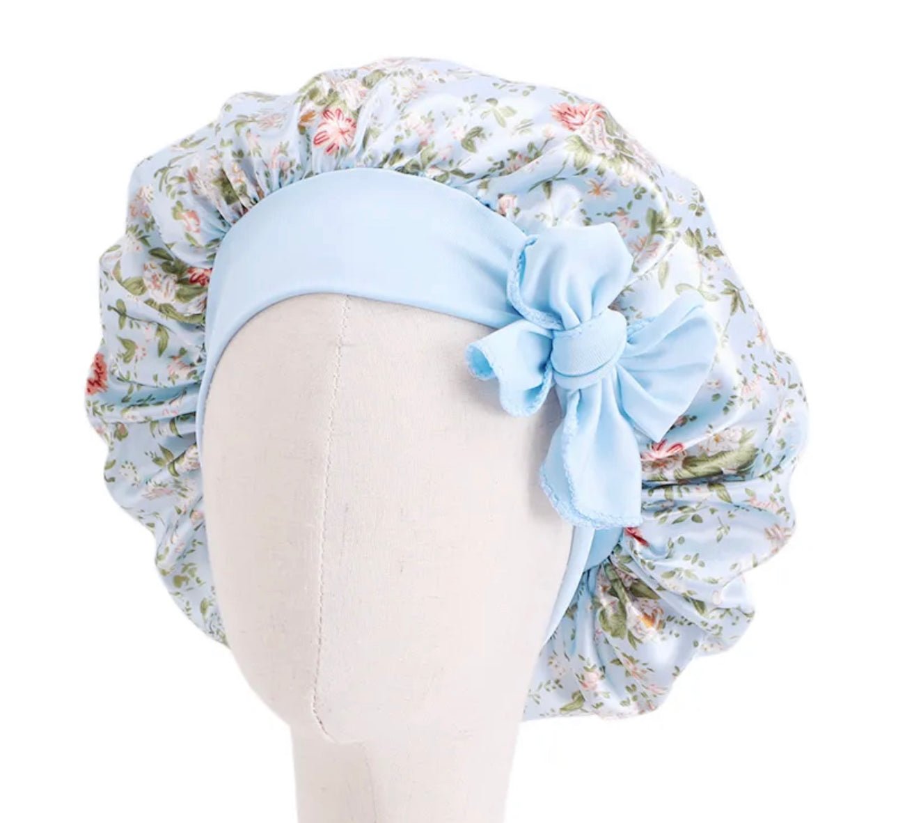 Kids Single Layered Bow Tied Design Printed Satin Silk Bonnet Caps - Fatisha Boutique