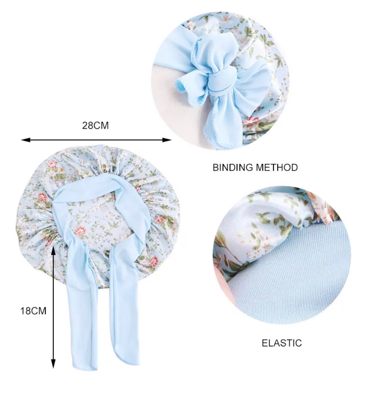 Kids Single Layered Bow Tied Design Printed Satin Silk Bonnet Caps - Fatisha Boutique