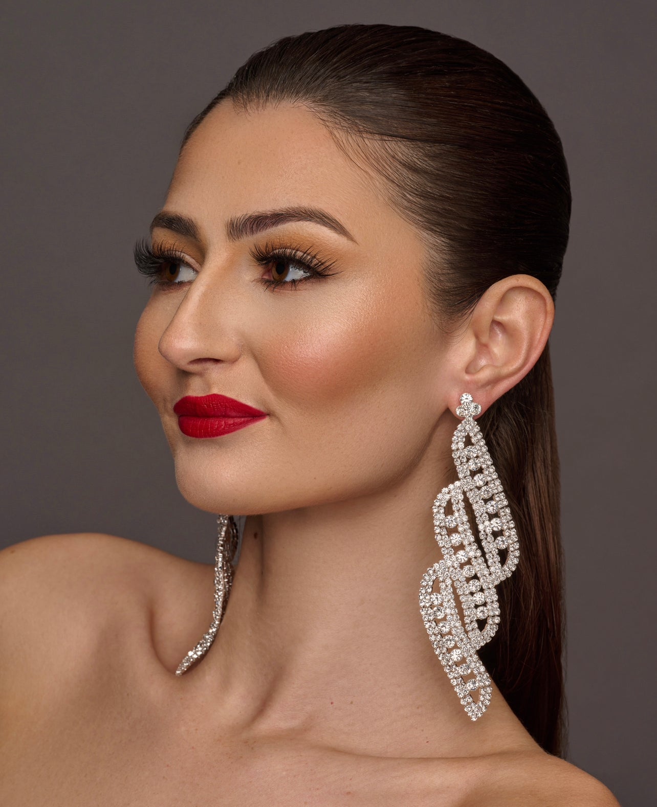 Long Elegant Diamante Rhinestone Dangle Earrings - Fatisha Boutique