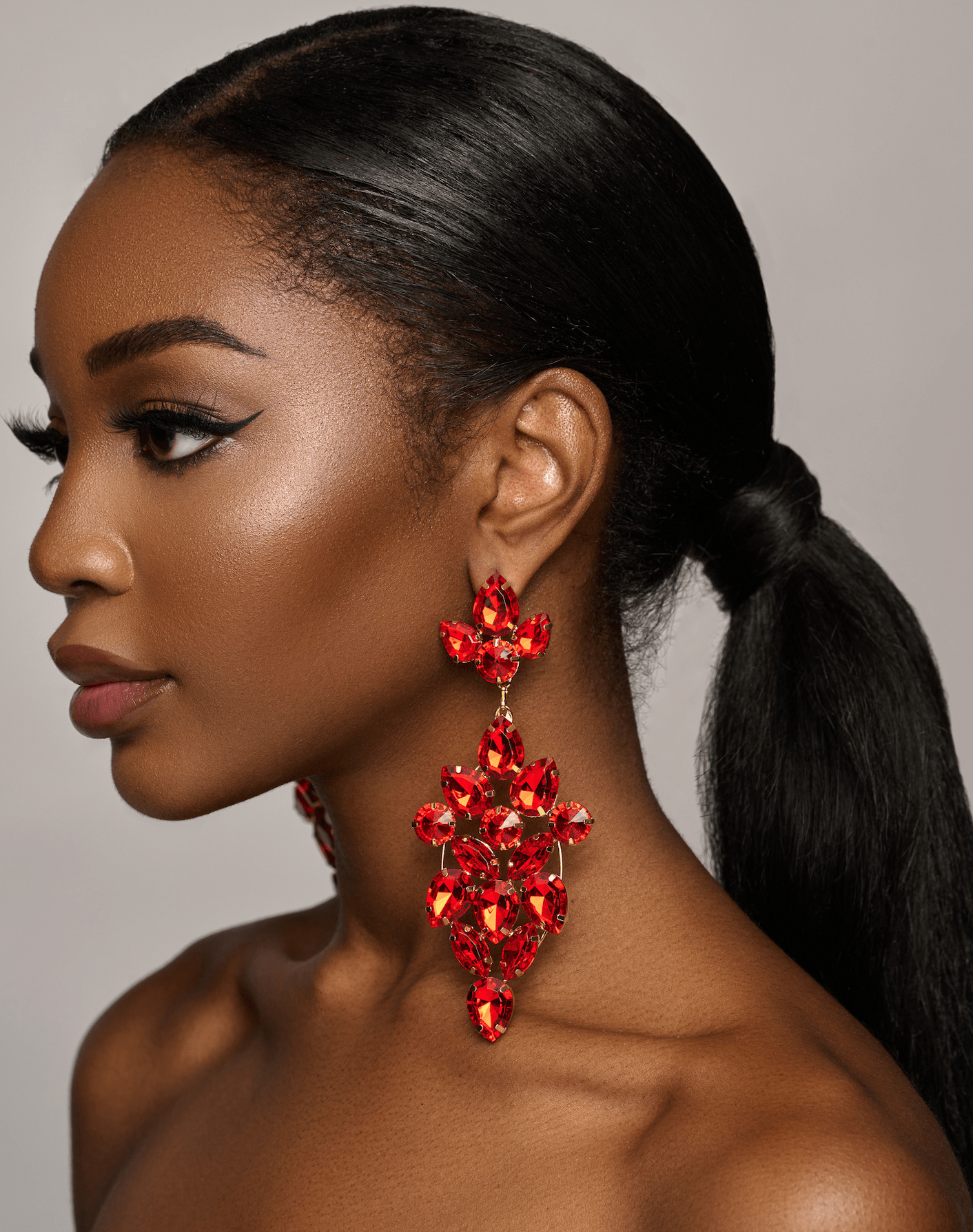 Long Elegant Glamorous Red Rhinestone Stud Earrings - Fatisha Boutique
