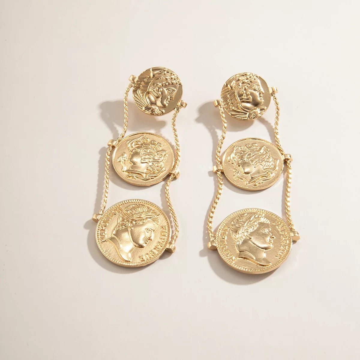 Long Elegant Gold Plated Coins Stud Dangle Earrings - Fatisha Boutique