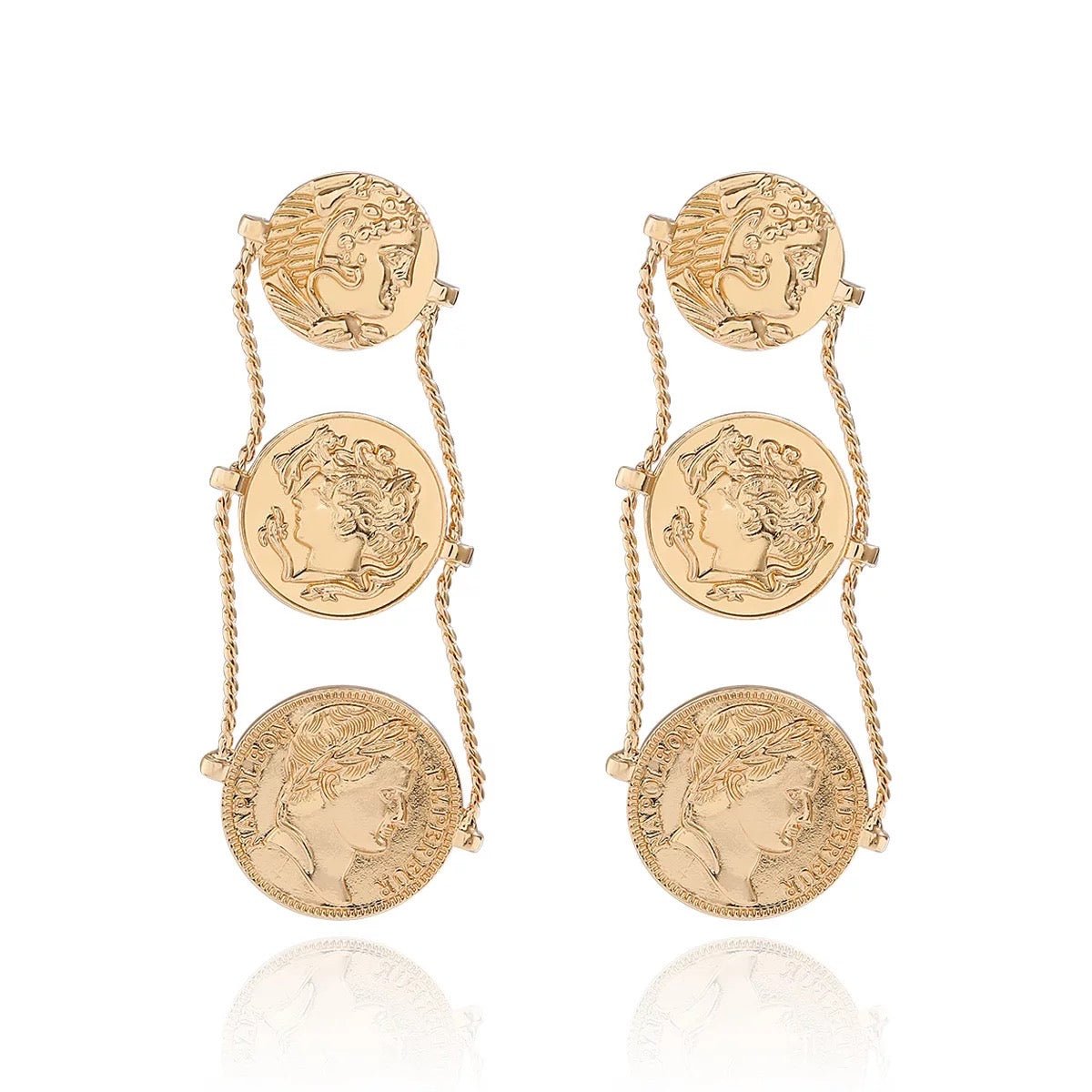 Long Elegant Gold Plated Coins Stud Dangle Earrings - Fatisha Boutique