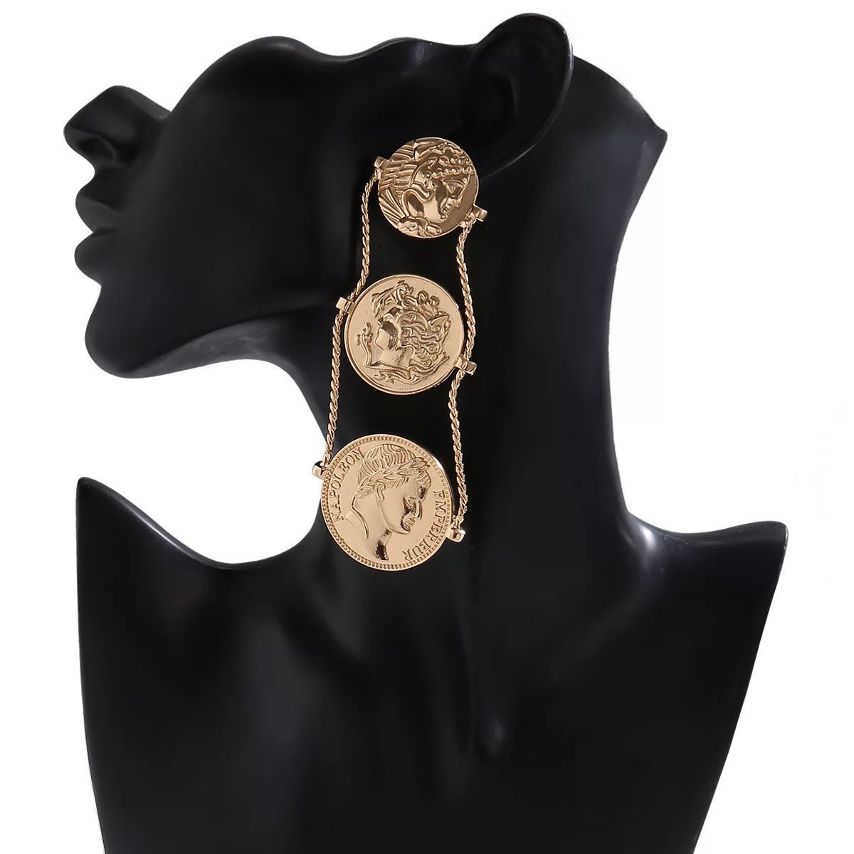 Long Elegant Gold Plated Coins Stud Dangle Earrings - Fatisha Boutique