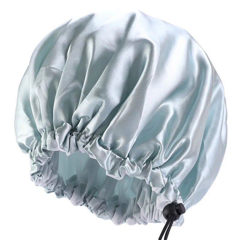 Luxury Satin Double Layer Adjustable Shower Cap for Women – Waterproof Inner Plastic Lining – Premium Adjustable Elastic Fit – Reusable & Stylish Hair Protection - Fatisha Boutique