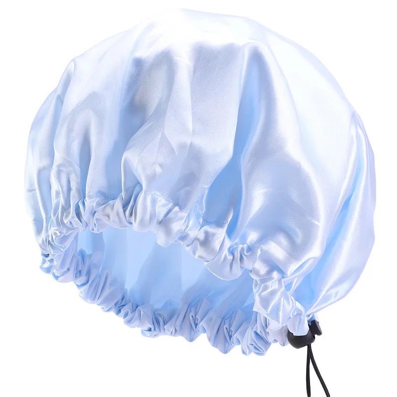 Luxury Satin Double Layer Adjustable Shower Cap for Women – Waterproof Inner Plastic Lining – Premium Adjustable Elastic Fit – Reusable & Stylish Hair Protection - Fatisha Boutique