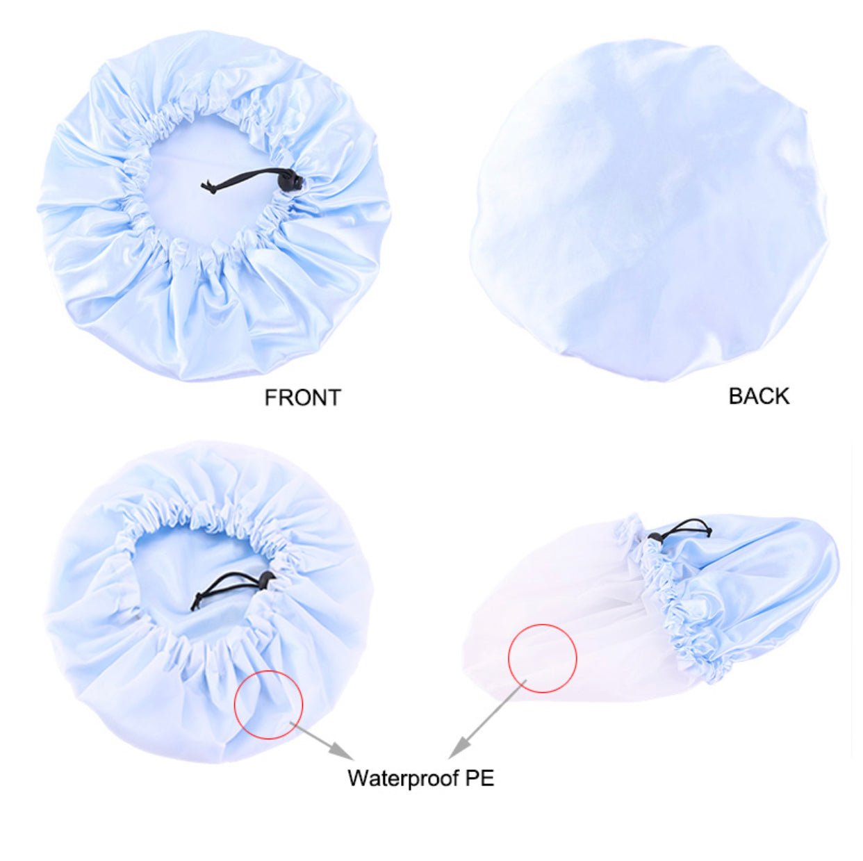 Luxury Satin Double Layer Adjustable Shower Cap for Women – Waterproof Inner Plastic Lining – Premium Adjustable Elastic Fit – Reusable & Stylish Hair Protection - Fatisha Boutique