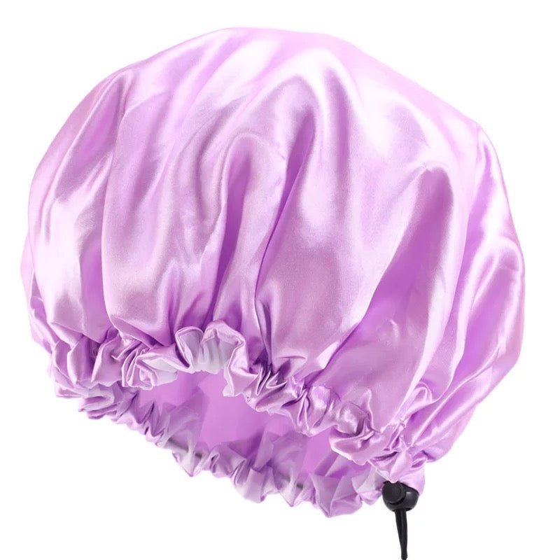 Luxury Satin Double Layer Adjustable Shower Cap for Women – Waterproof Inner Plastic Lining – Premium Adjustable Elastic Fit – Reusable & Stylish Hair Protection - Fatisha Boutique
