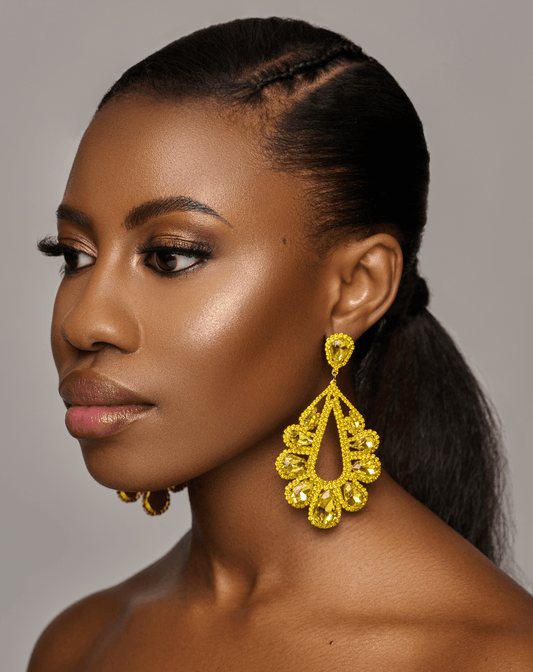 Luxury Teardrop Crystal Gemstones Rhinestones Statement Earrings - Fatisha Boutique