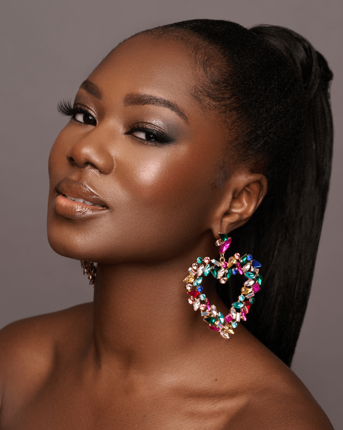 Multicolour Heart Shaped Design Rhinestones Statement Dangle Earrings - Fatisha Boutique