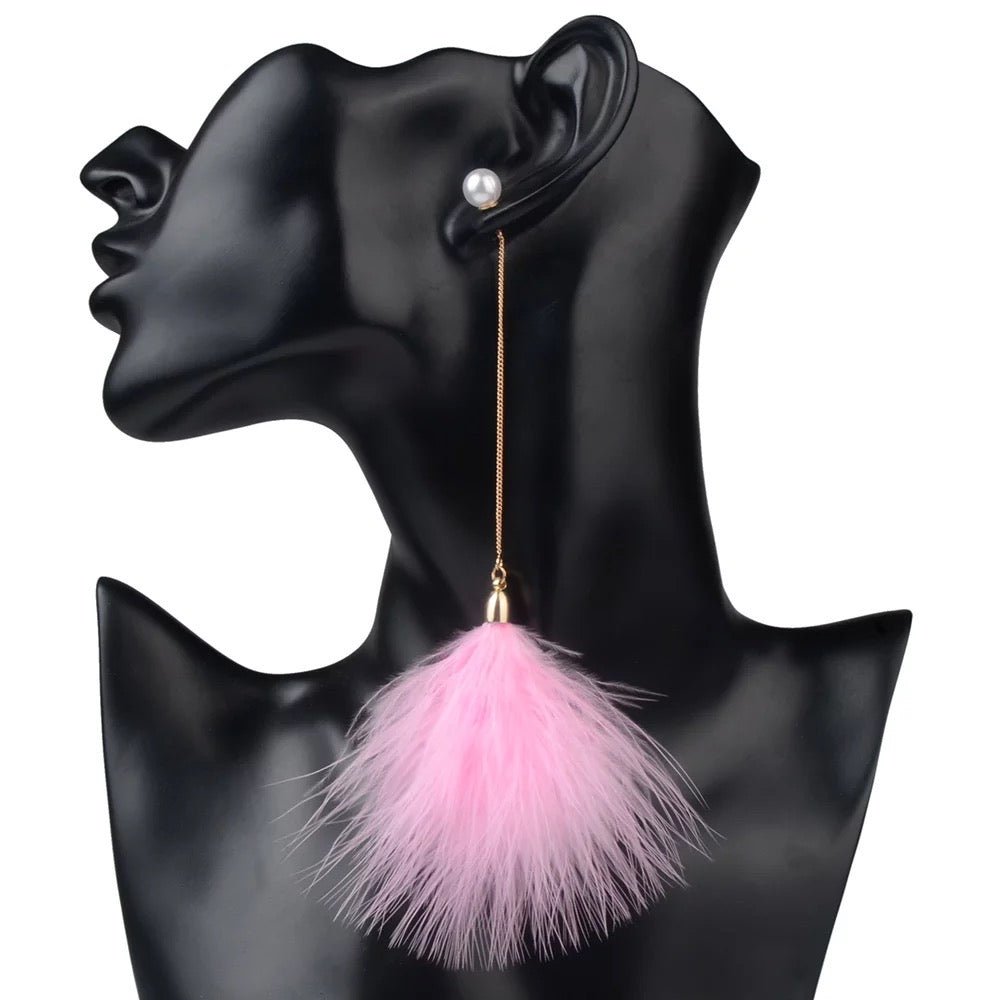 Playful Long Fluffy Pom Pom Earrings – Fun Statement Jewellery - Fatisha Boutique