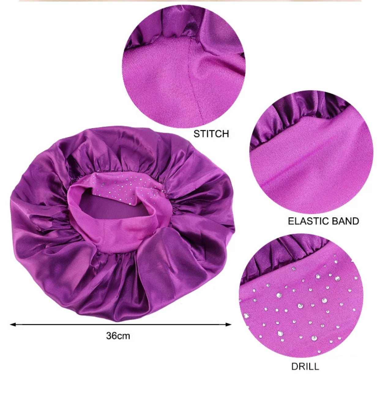 Rhinestone Band Satin Silk Single Layered Bonnet Caps - Fatisha Boutique
