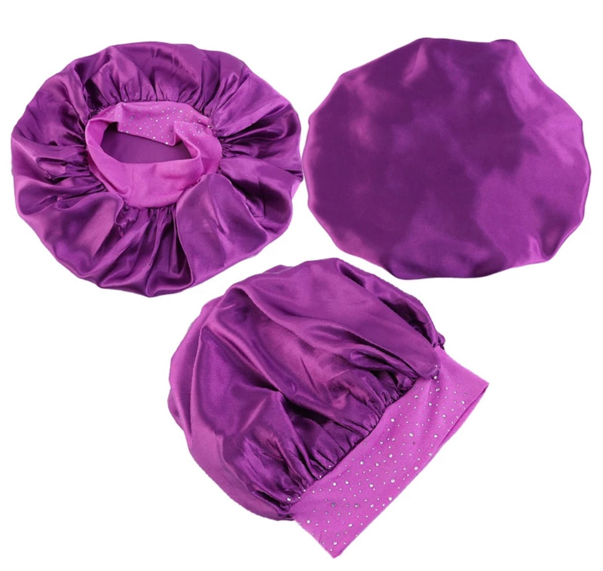 Rhinestone Band Satin Silk Single Layered Bonnet Caps - Fatisha Boutique