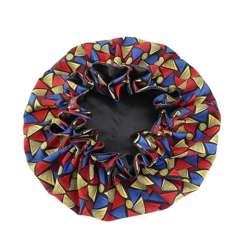 Satin Silk Double - Layered Reversible Ankara Bonnet Cap – Ruffle Edges | Stylish Hair Protection - Fatisha Boutique