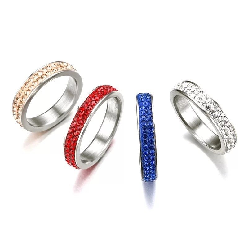 Sparkling Colourful Rhinestone Stainless Steel Rings - Fatisha Boutique