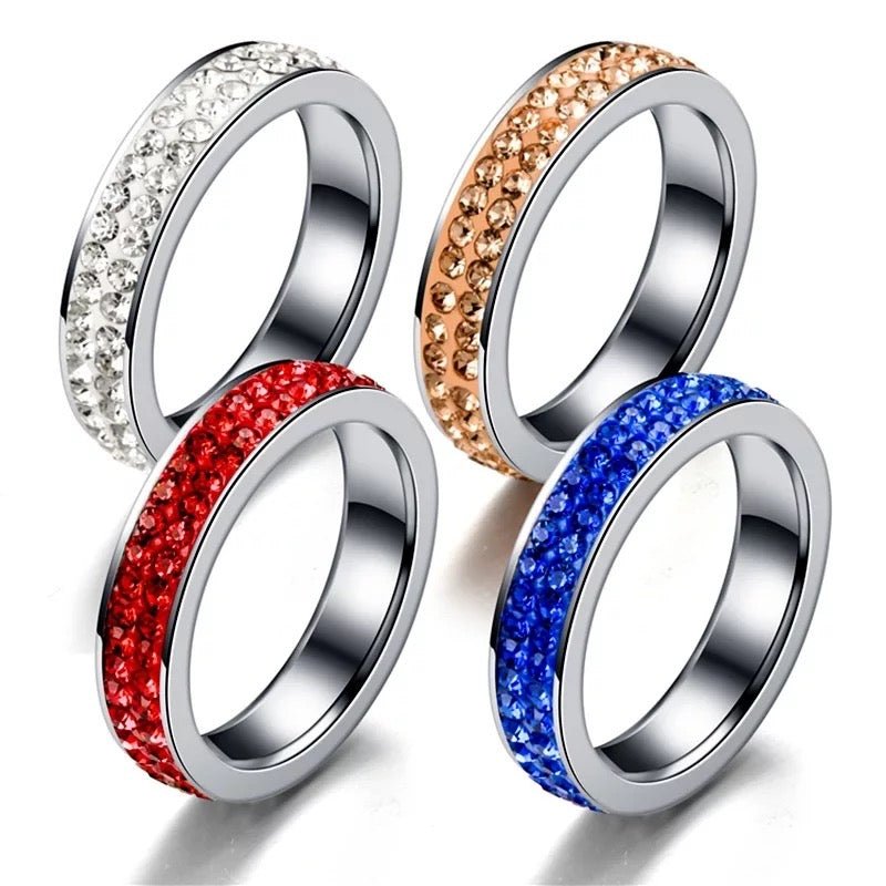 Sparkling Colourful Rhinestone Stainless Steel Rings - Fatisha Boutique