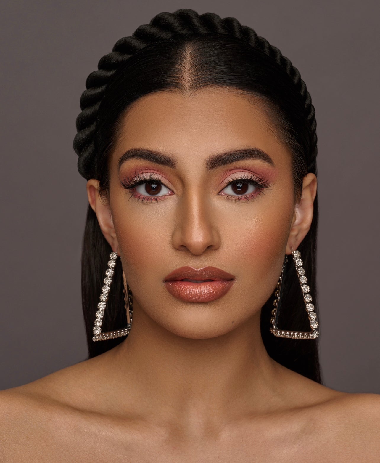Triangle Rhinestone Statement Hoop Earrings - Bold & Sparkly Design - Fatisha Boutique