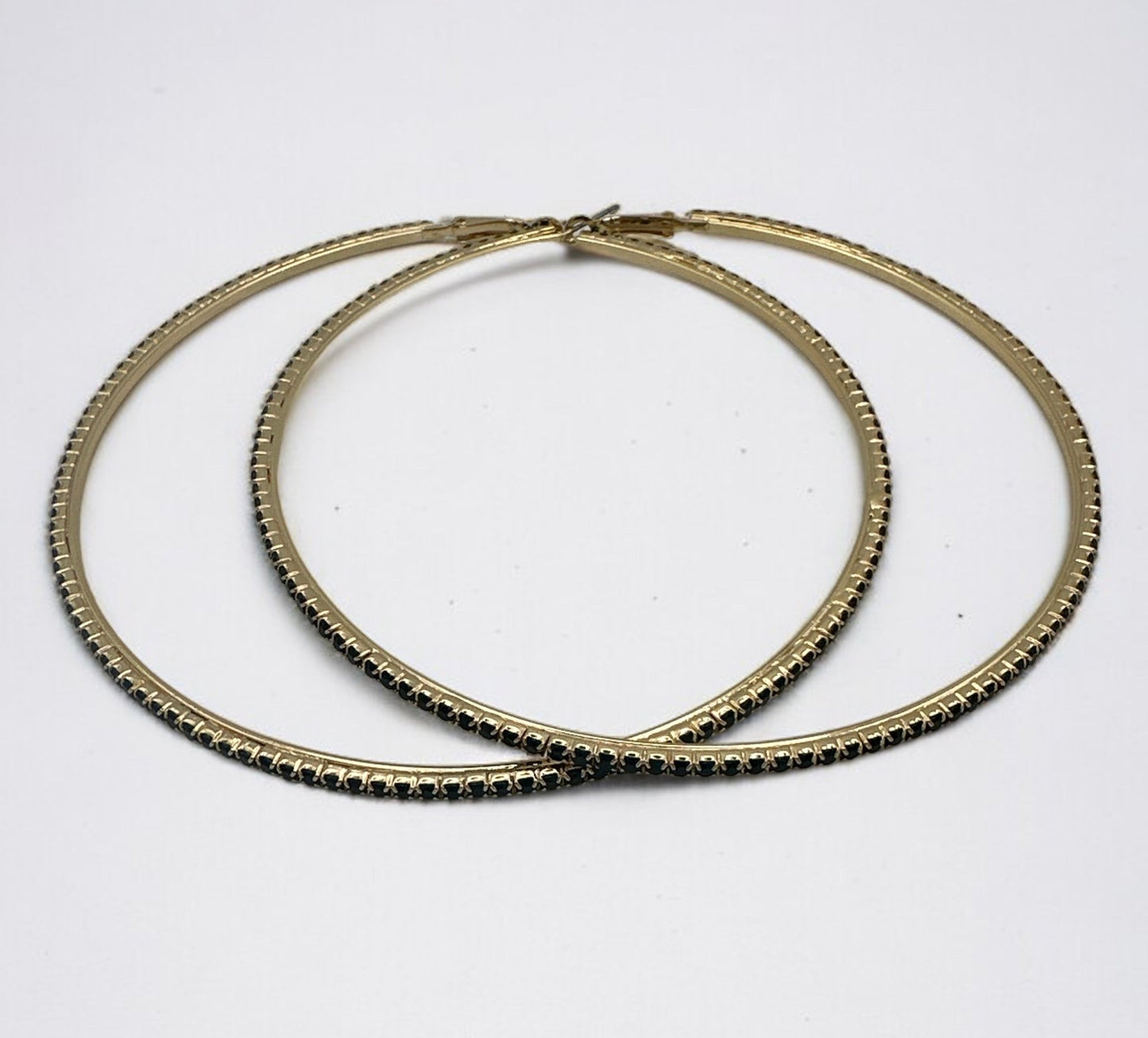 10CM Black Rhinestones Statement Hoop Earrings - Fatisha Boutique