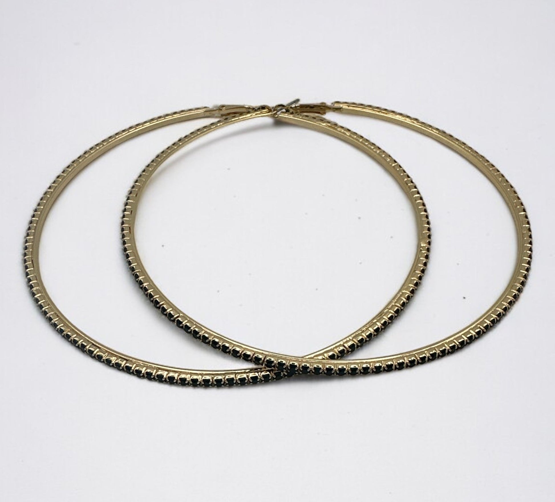 10CM Black Rhinestones Statement Hoop Earrings - Fatisha Boutique