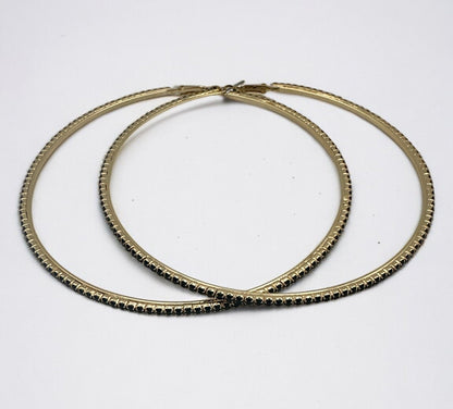 10CM Black Rhinestones Statement Hoop Earrings - Fatisha Boutique