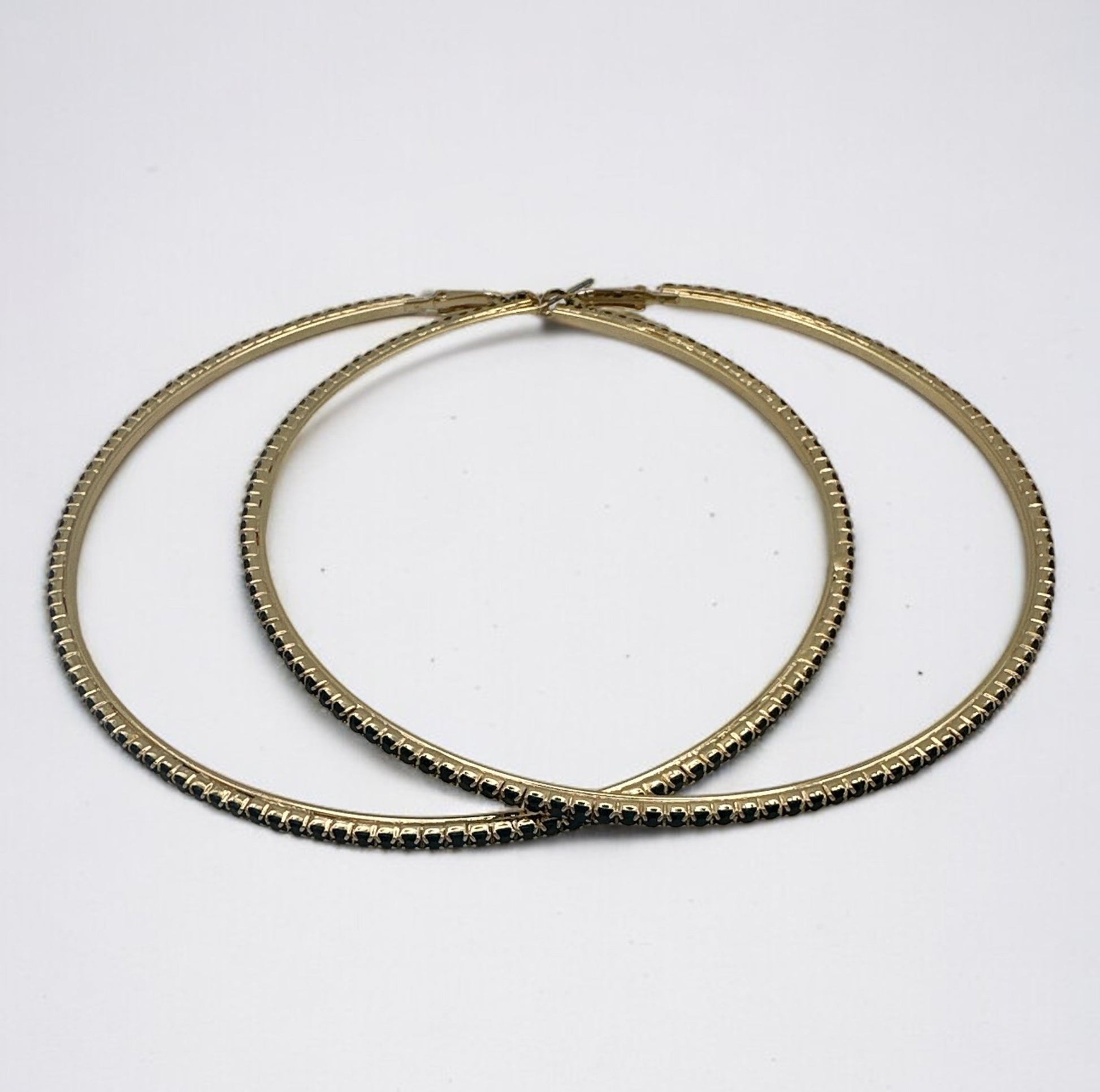 10CM Black Rhinestones Statement Hoop Earrings - Fatisha Boutique