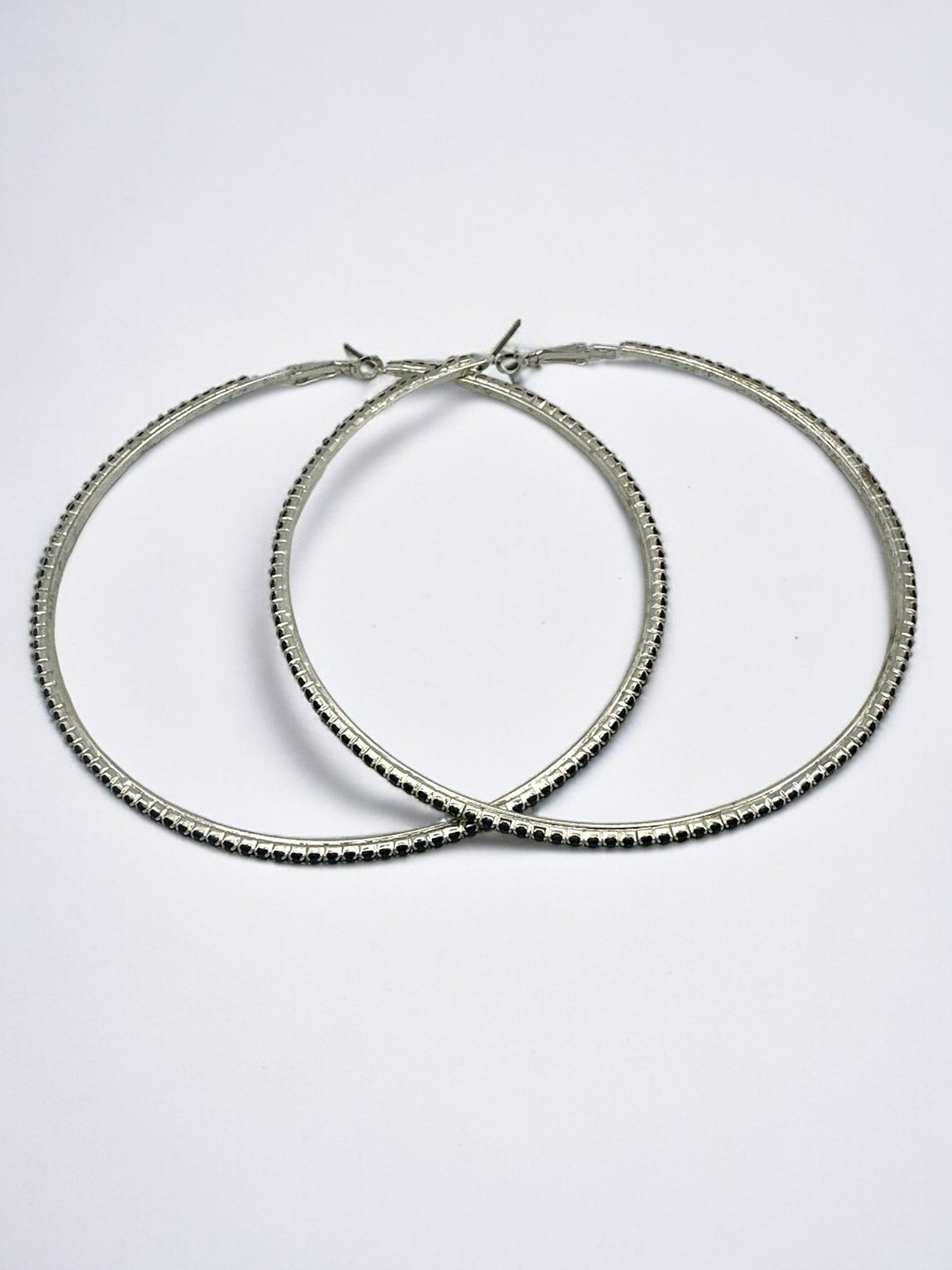 10CM Black Rhinestones Statement Hoop Earrings - Fatisha Boutique