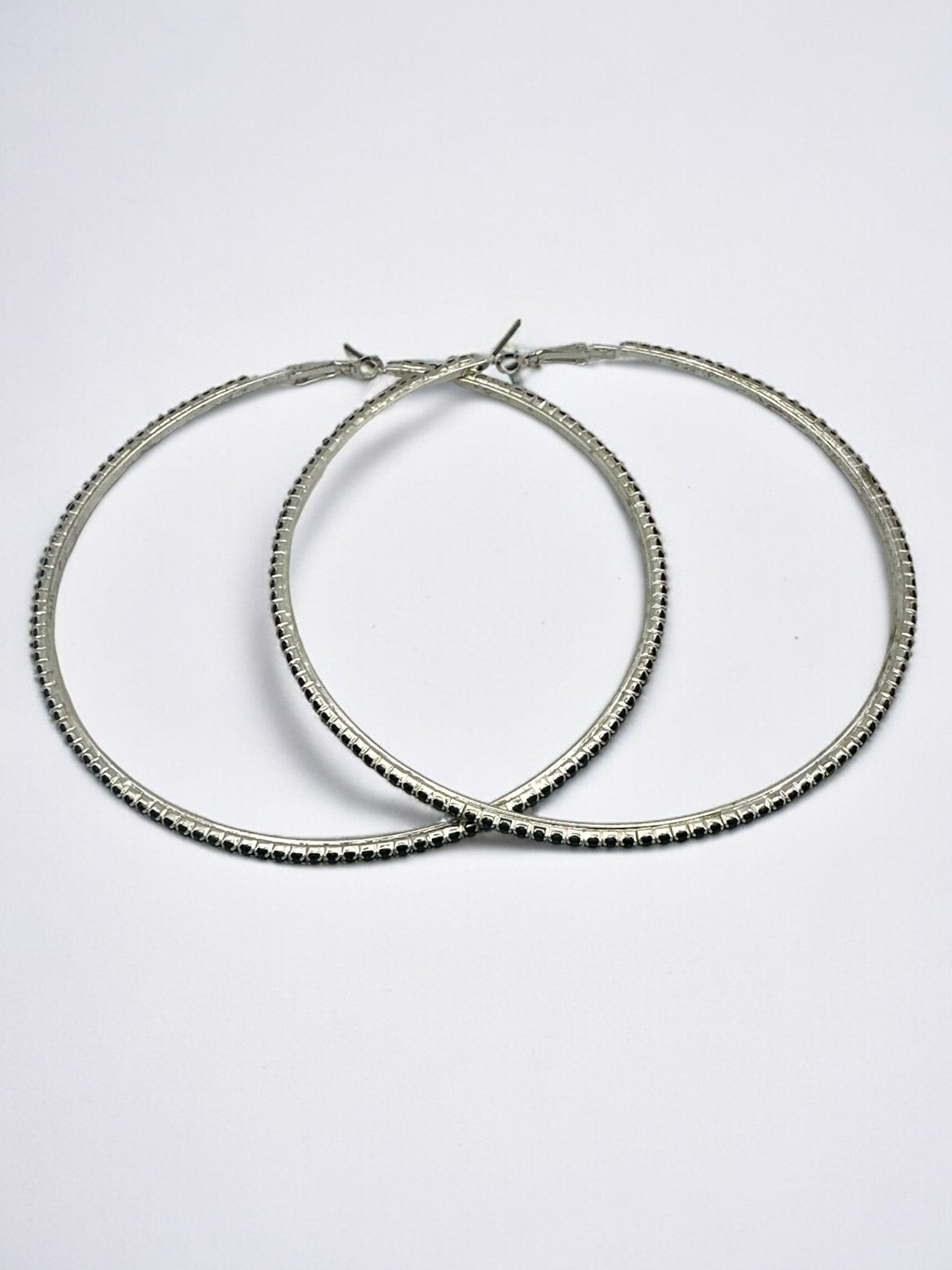 10CM Black Rhinestones Statement Hoop Earrings - Fatisha Boutique