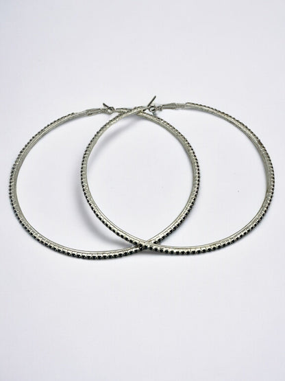 10CM Black Rhinestones Statement Hoop Earrings - Fatisha Boutique