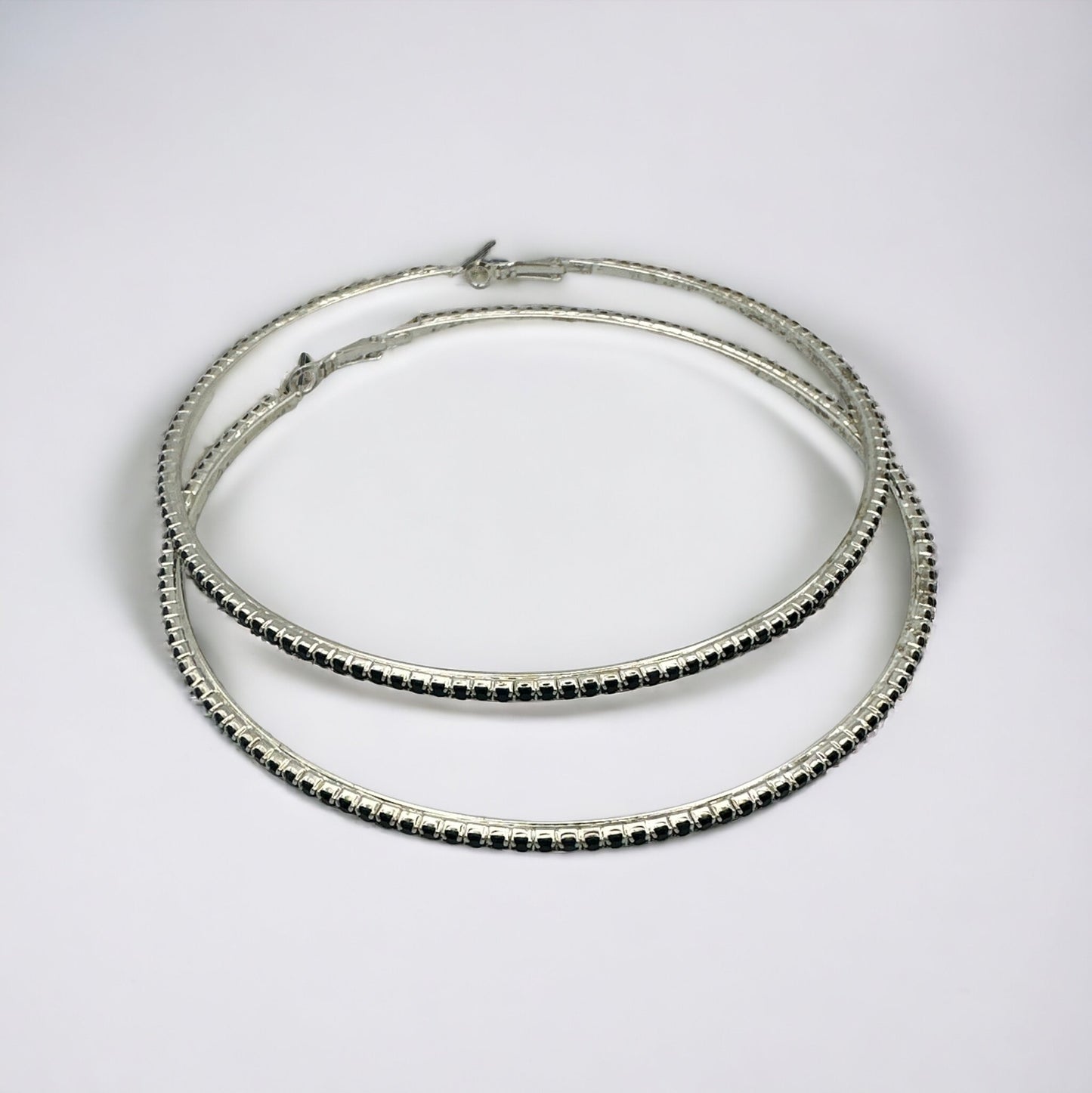 10CM Black Rhinestones Statement Hoop Earrings - Fatisha Boutique