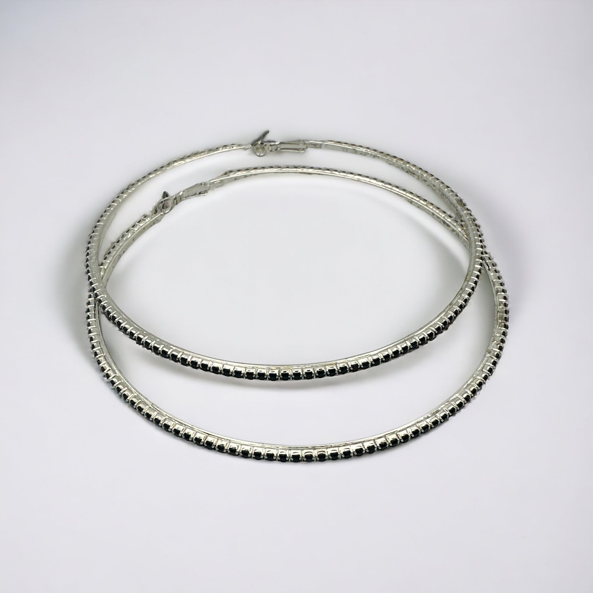 10CM Black Rhinestones Statement Hoop Earrings - Fatisha Boutique