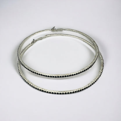 10CM Black Rhinestones Statement Hoop Earrings - Fatisha Boutique