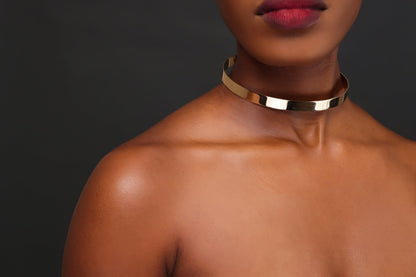 1CM Small Metal Collar Choker Necklace | Minimalist & Adjustable | Gold & Silver - Fatisha Boutique
