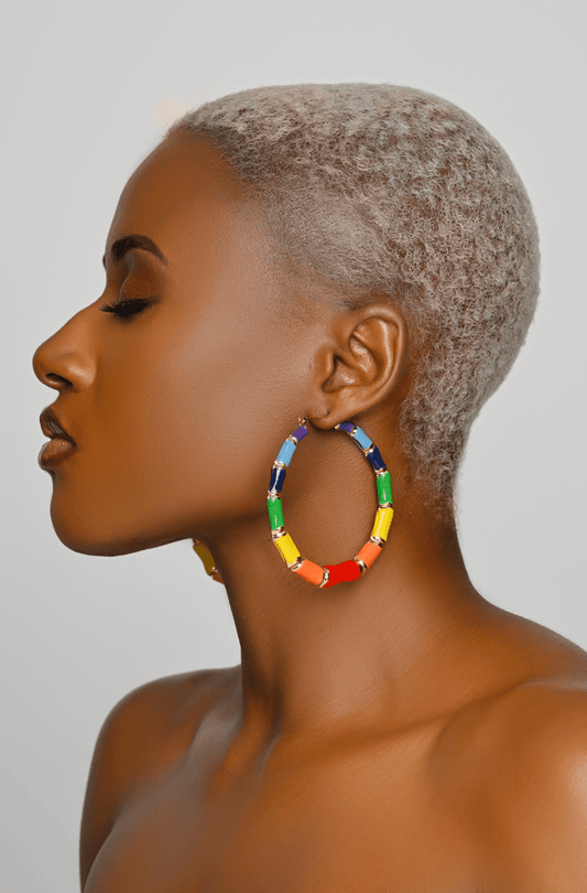 7CM Chunky Bamboo Hoop Earrings – Retro Gold Statement Hoops – Lightweight & Trendy - Fatisha Boutique
