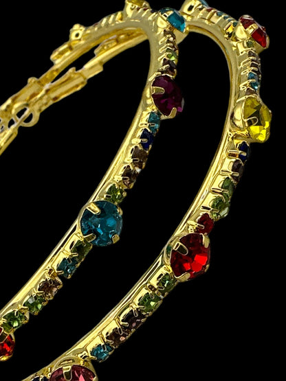 7CM Luxury Crystal Rhinestones Medium Statement Hoop Earrings - Fatisha Boutique