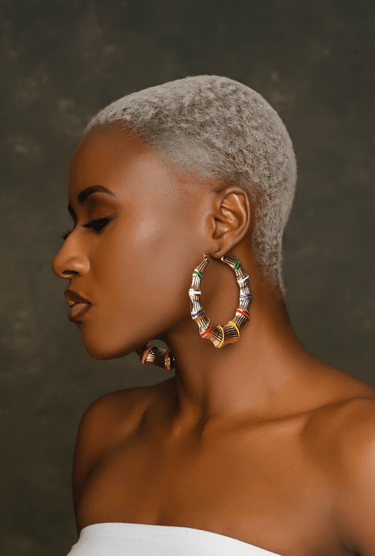8CM Chunky Bamboo Retro Punk Trendy Statement Hoop Earrings - Fatisha Boutique