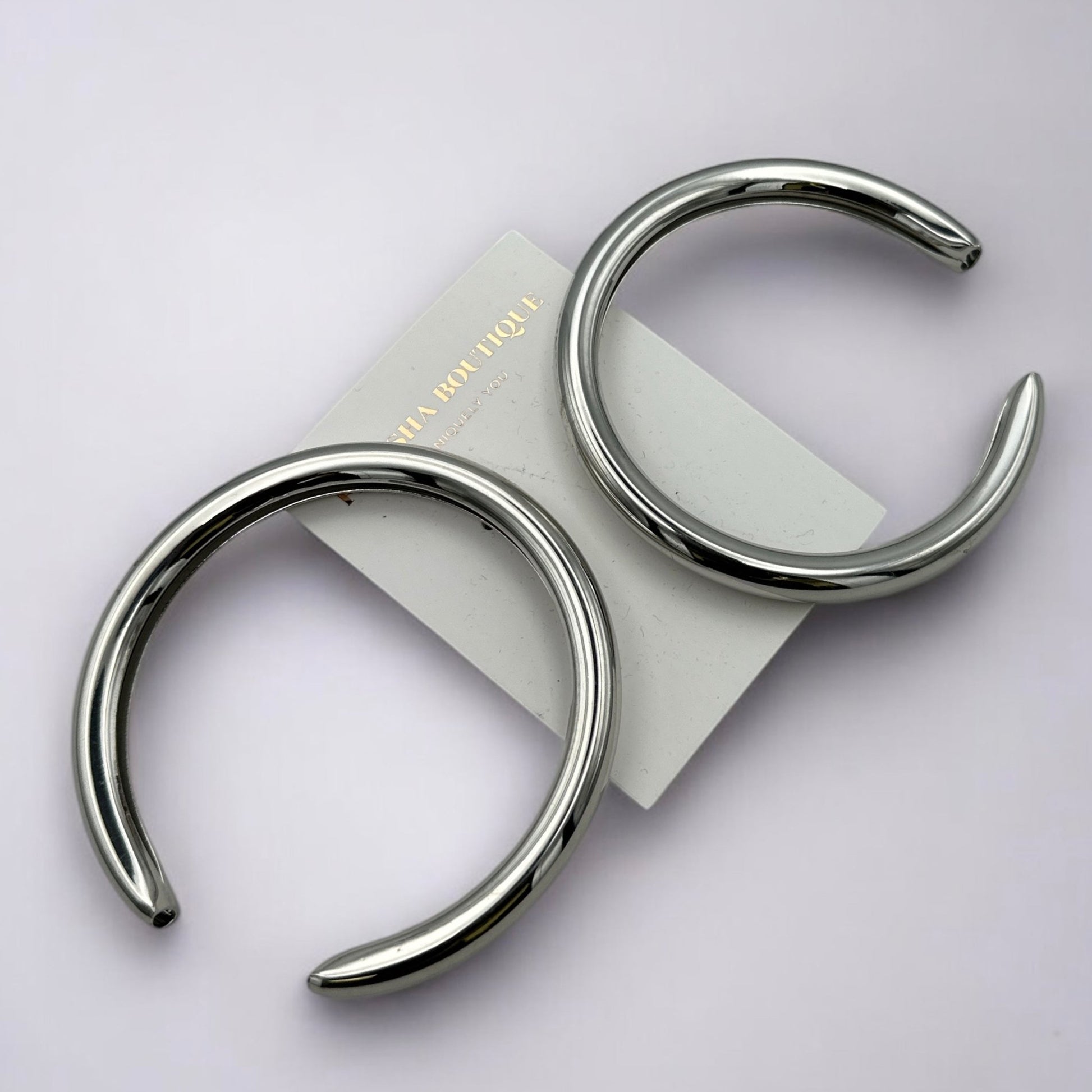 8CM Chunky Oversized Meniscus Stud Earrings – Bold Thick Metal Hoop Statement Jewelry in Gold & Silver - Fatisha Boutique