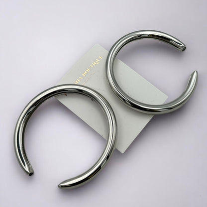 8CM Chunky Oversized Meniscus Stud Earrings – Bold Thick Metal Hoop Statement Jewelry in Gold & Silver - Fatisha Boutique