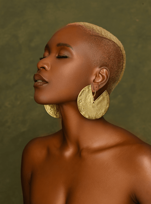 8cm Elegant Hammered Brass Statement Earrings – Handmade African Gold - Tone Drop Earrings - Fatisha Boutique
