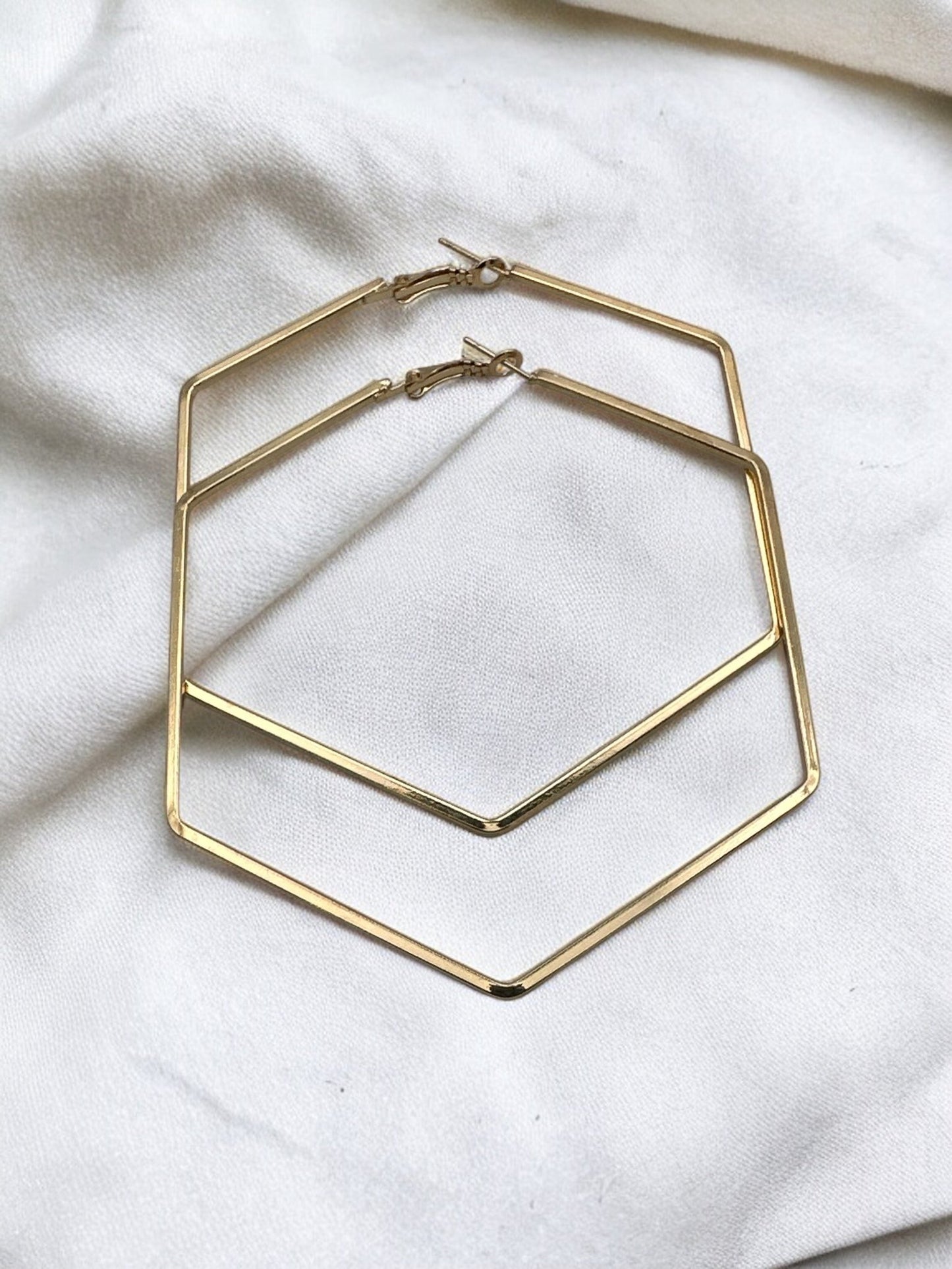 8cm Hexagon Statement Gold Colour Hoop Earrings - Fatisha Boutique