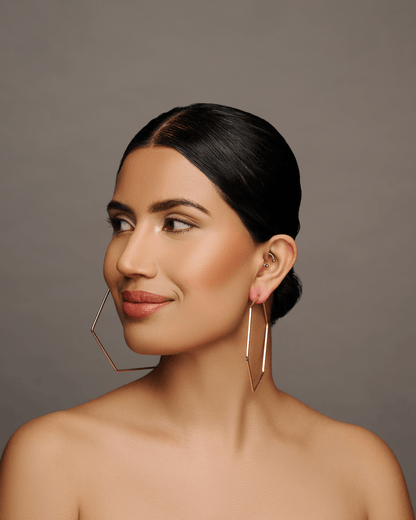 8cm Hexagon Statement Gold Colour Hoop Earrings - Fatisha Boutique